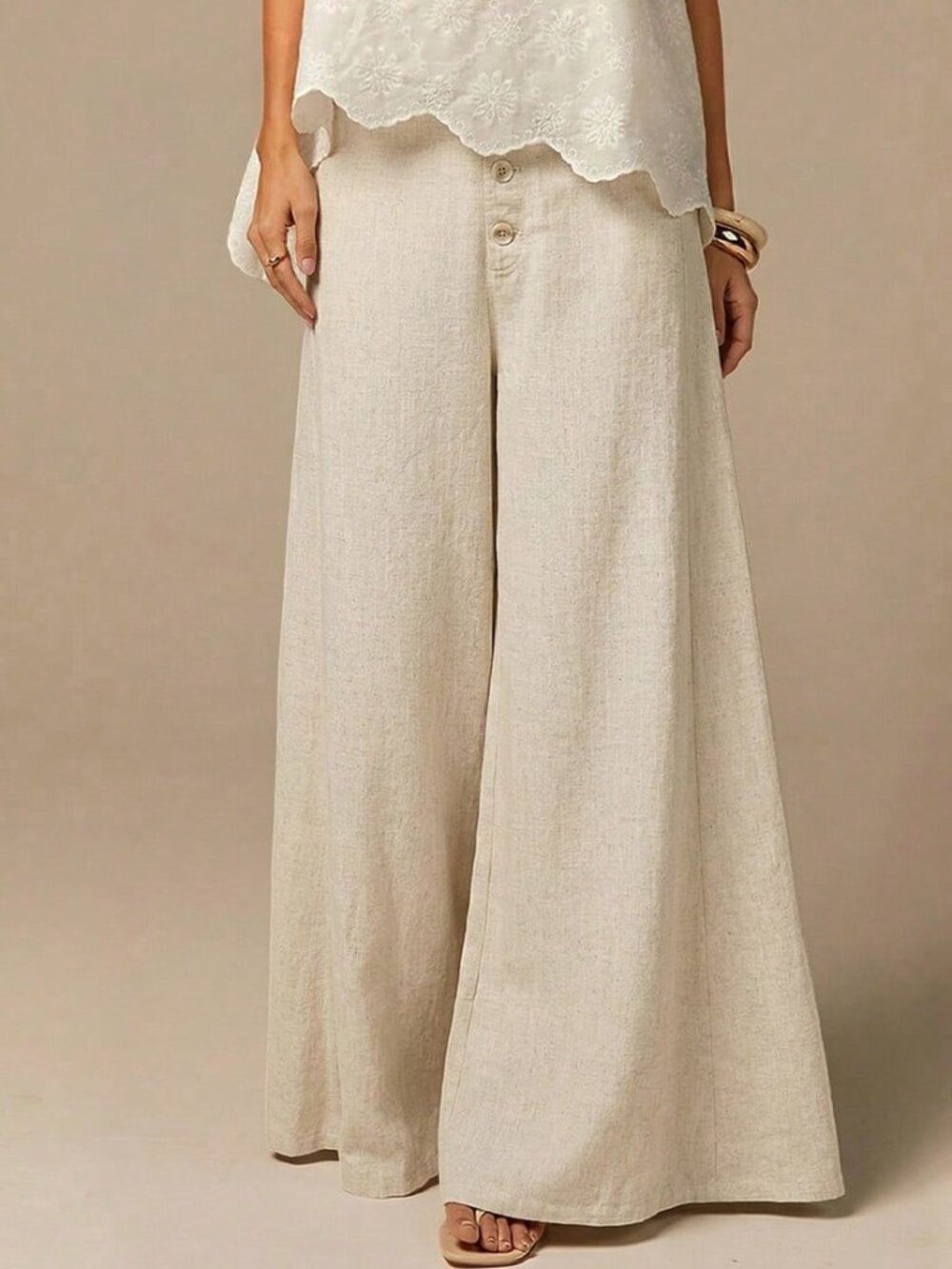 Apricot Casual Women's Oversized Palazzo Wide Leg Linen Trousers - Picture 5 of 5